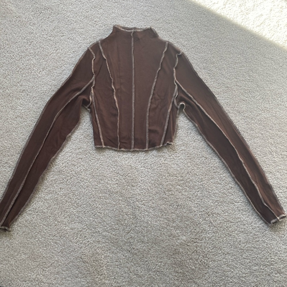 Brown Cropped Paneled Long Sleeve